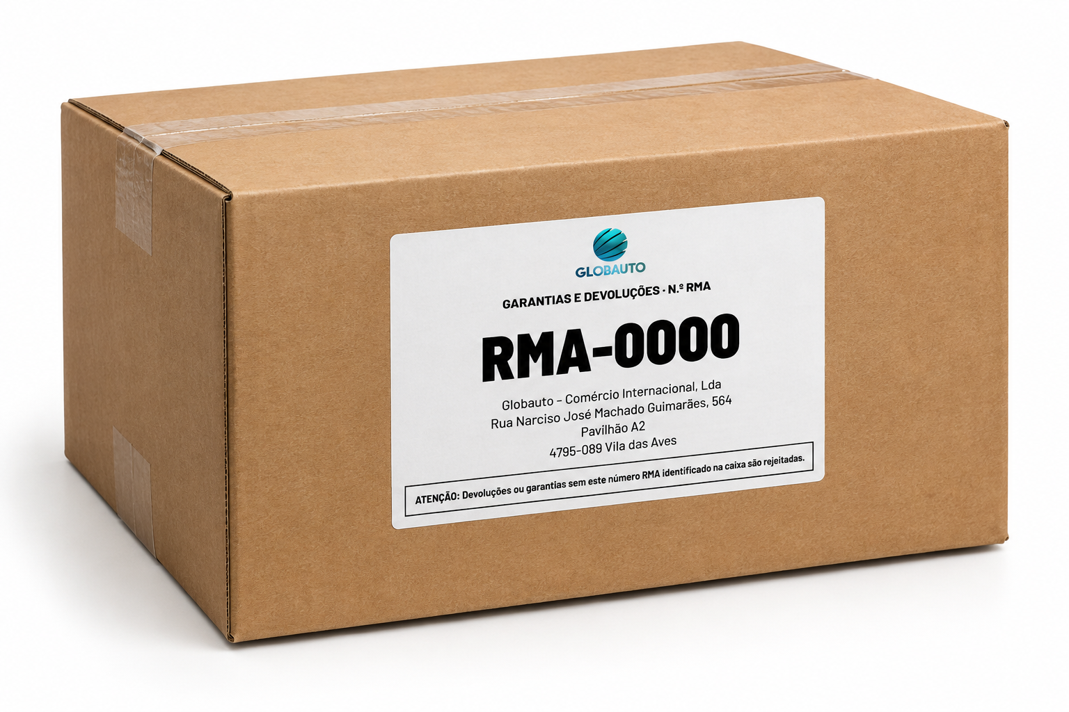 Caixa de cartão com a etiqueta do número RMA colada